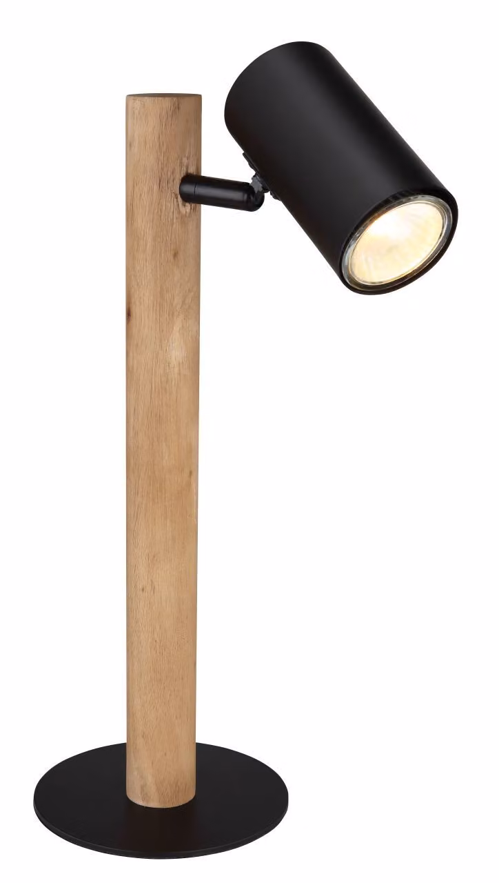 Globo Lighting lampada da tavolo in legno marrone scuro, metallo nero opaco, metallo nero opaco, cavo in PVC nero, interruttore a bilanciere sul cavo, LxLxH: 220x130x350mm, lunghezza cavo 1500mm, escl. 1x GU10 LED 5W 230V