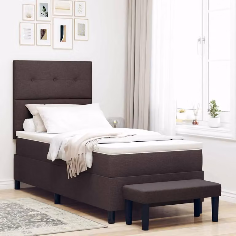 Letto ibrido con molle a sacchetto e testiera vidaXL in tessuto marrone, L/P: 100 x 200 cm