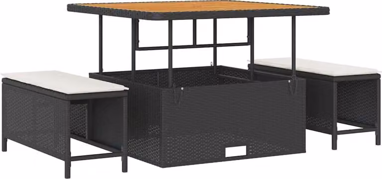 Set da Pranzo per Giardino Nero polyrattan