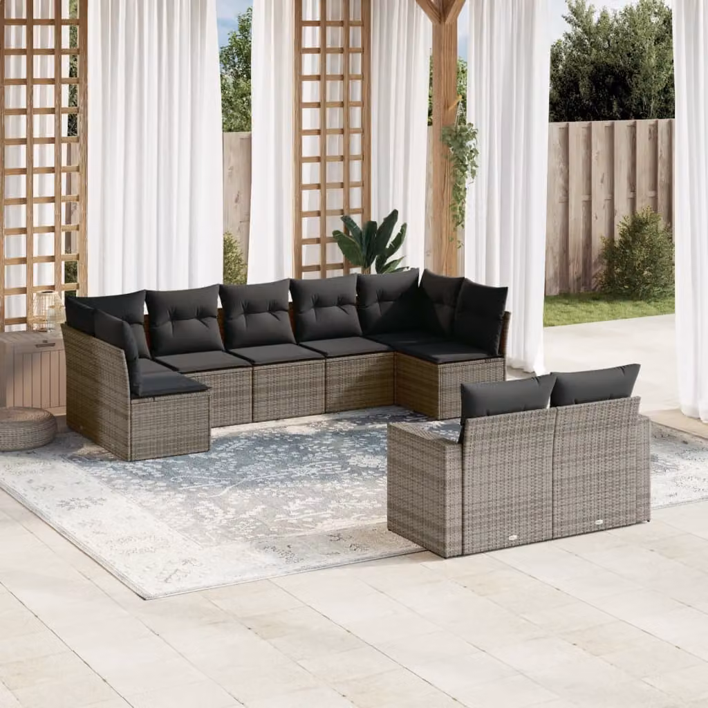 Set Divano da Giardino a L vidaXL 9 pz in Polyrattan Grigio con Cuscini Imbottiti e Rivestimenti Rimovibili – 1