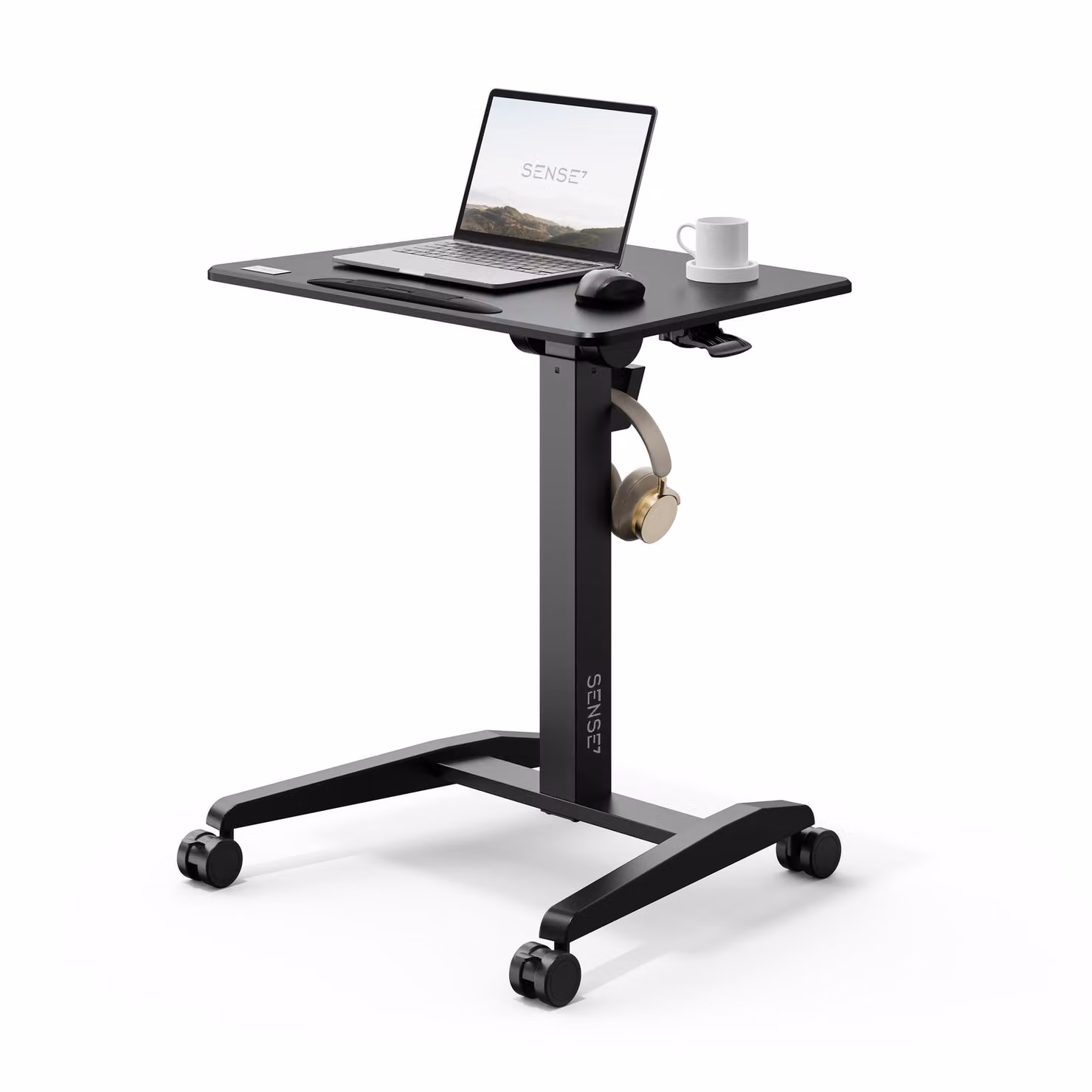 SENSE7 Scrivania su rotelle Scrivania mobile - Piano ribaltabile Regolabile in altezza Ampia superficie di lavoro Stile moderno e minimalista 70x52 cm Nero