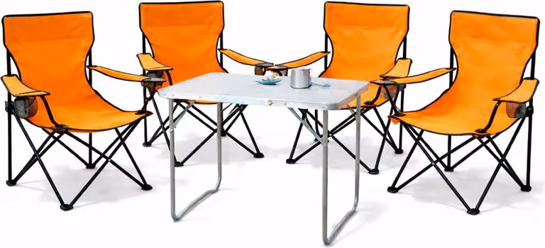 set di mobili da campeggio da 5 pezzi tavolo arancione + sedie da campeggio con borsa