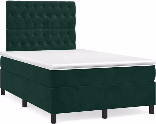 Letto matrimoniale con materasso ibrido vidaXL in velluto verde scuro con illuminazione LED e porta USB L/P/H: 120 x 200 x 123 cm