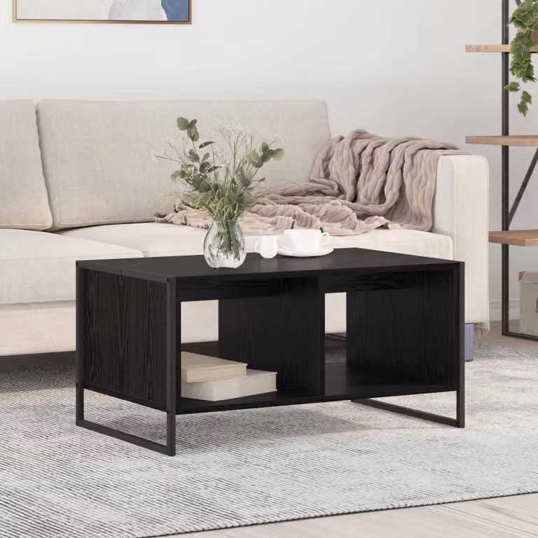 vidaXL Tavolino da salotto rettangolare in stile industriale, colore nero e rovere, L: 80 cm, P: 50 cm, H: 40 cm
