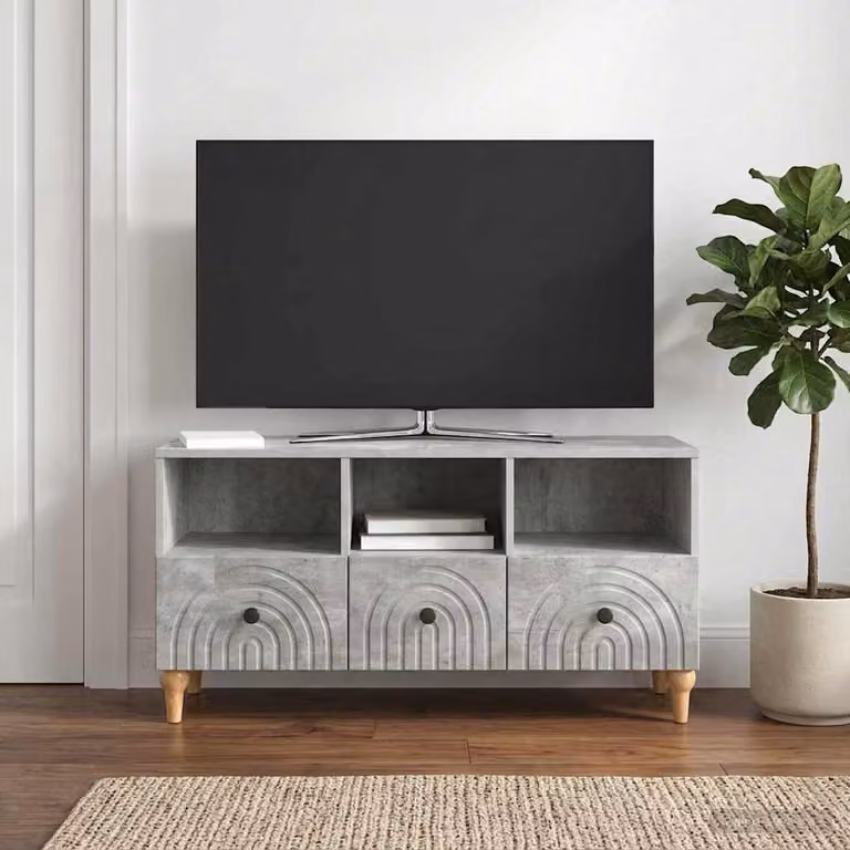 Mobile TV vidaXL moderno in grigio con ripiani multimediali L 102 cm x P 34,5 cm x H 50 cm