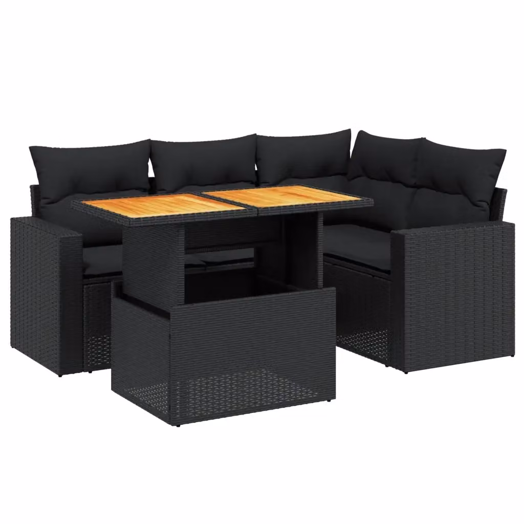 vidaXL Set Divani da Giardino a L 5 pz con Cuscini e Tavolino Nero – 2
