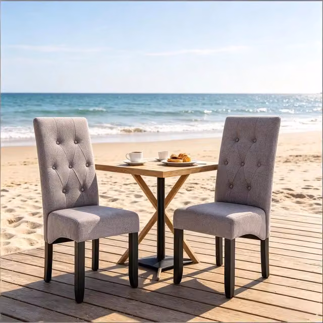 Set di 2 sedie da pranzo moderne WISHDOR in tessuto grigio con gambe in legno laccato