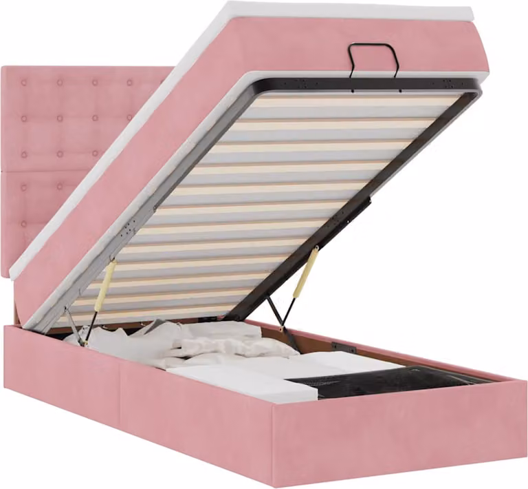 Struttura Letto Pouf con Materassi Rosa 80x200 cm Velluto