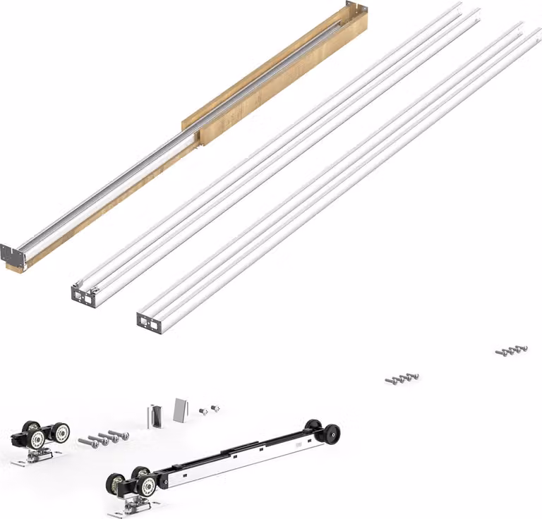 Set di telai per porte scorrevoli SucceBuy per porte con larghezza di 610-914 mm e altezza di 2134 mm, in acciaio zincato, con chiusura morbida a due vie e funzionamento silenzioso, ideale per soggiorni e bagni