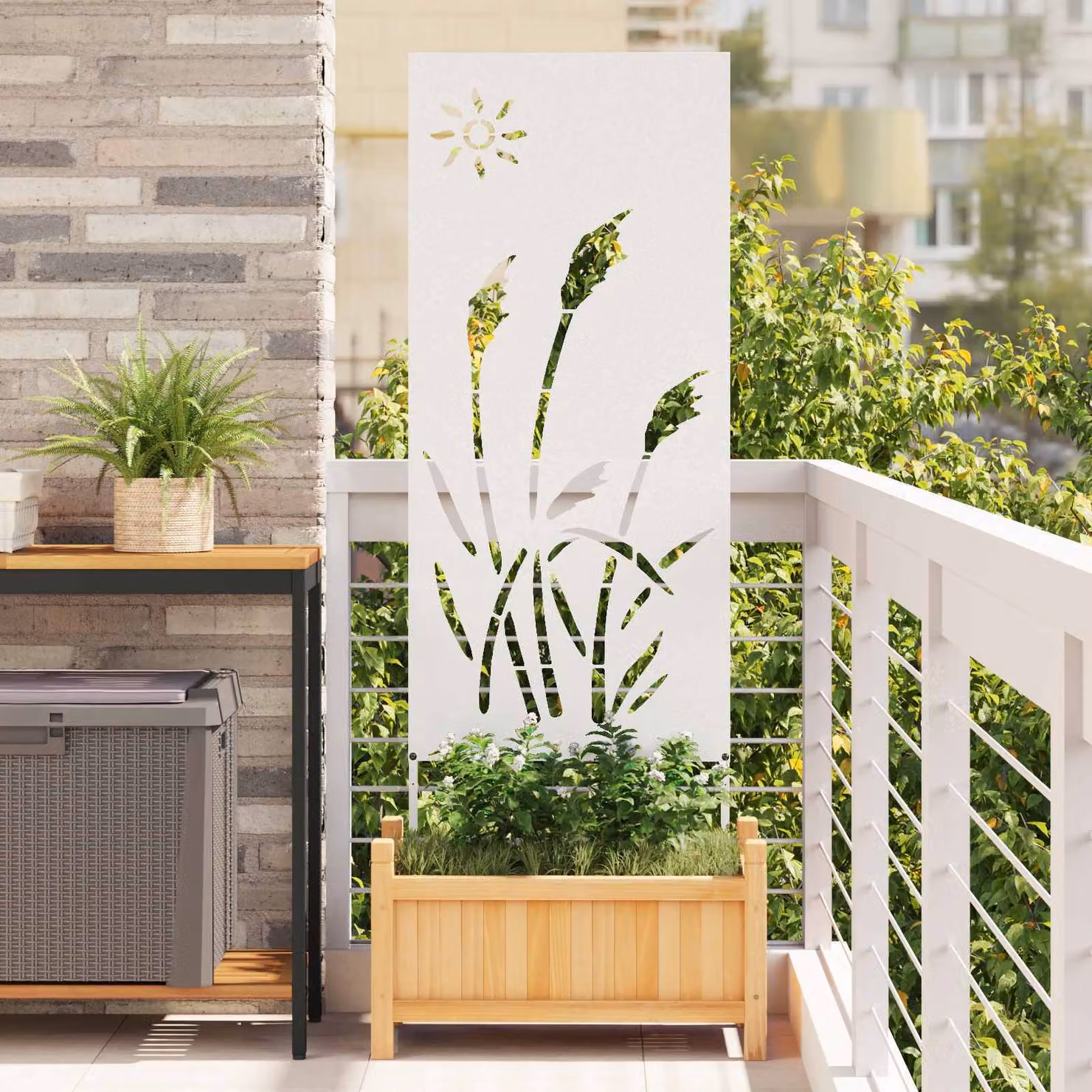 Paravento per privacy da giardino vidaXL in acciaio bianco L 50 cm x H 140 cm