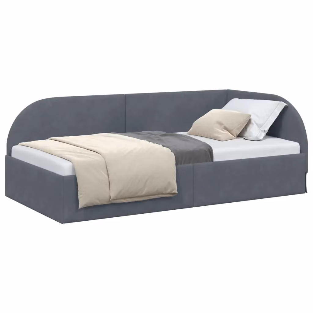 Letto ad angolo vidaXL in velluto grigio con struttura in legno e doghe, L/P/H: 90 x 190 x 94 cm – 2