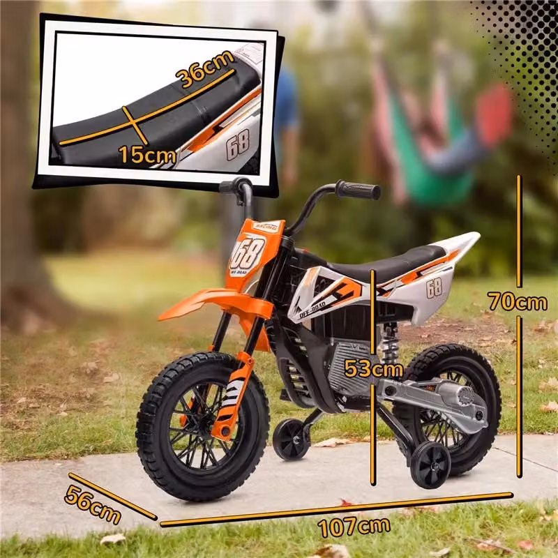 Moto elettrica per bambini con rotelle rimovibili, sospensioni, suoni e indicatore di carica, arancione – 2
