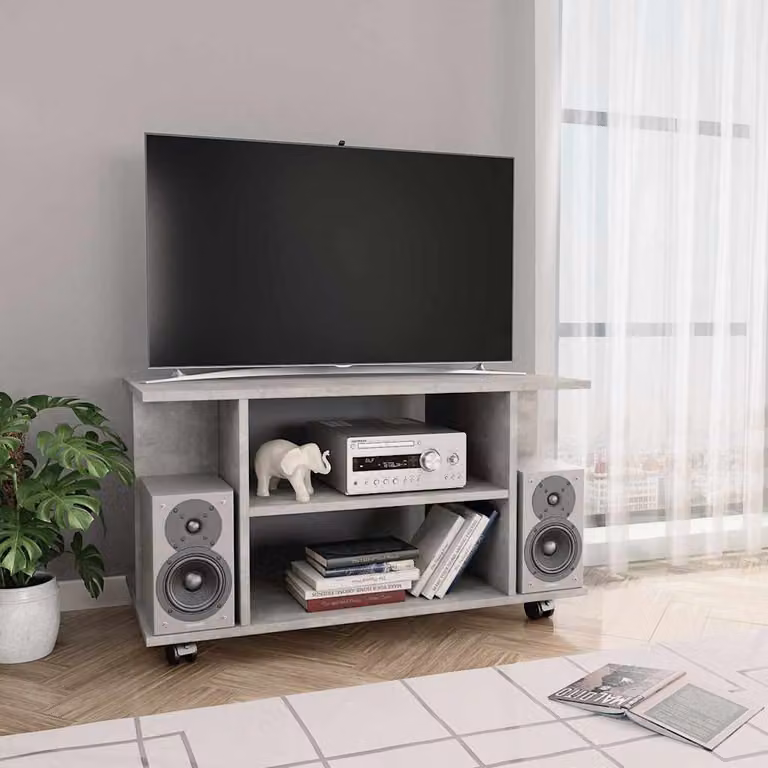 Mobile TV con ruote vidaXL in multistrato e MDF, Grigio Cemento, L 80 cm x P 40 cm x H 45 cm
