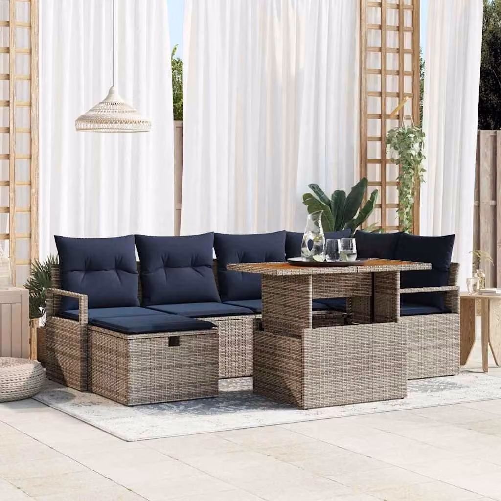 Maison Exclusive - Set da giardino composto da 7 pezzi, divano, colore grigio, realizzato in rattan sintetico