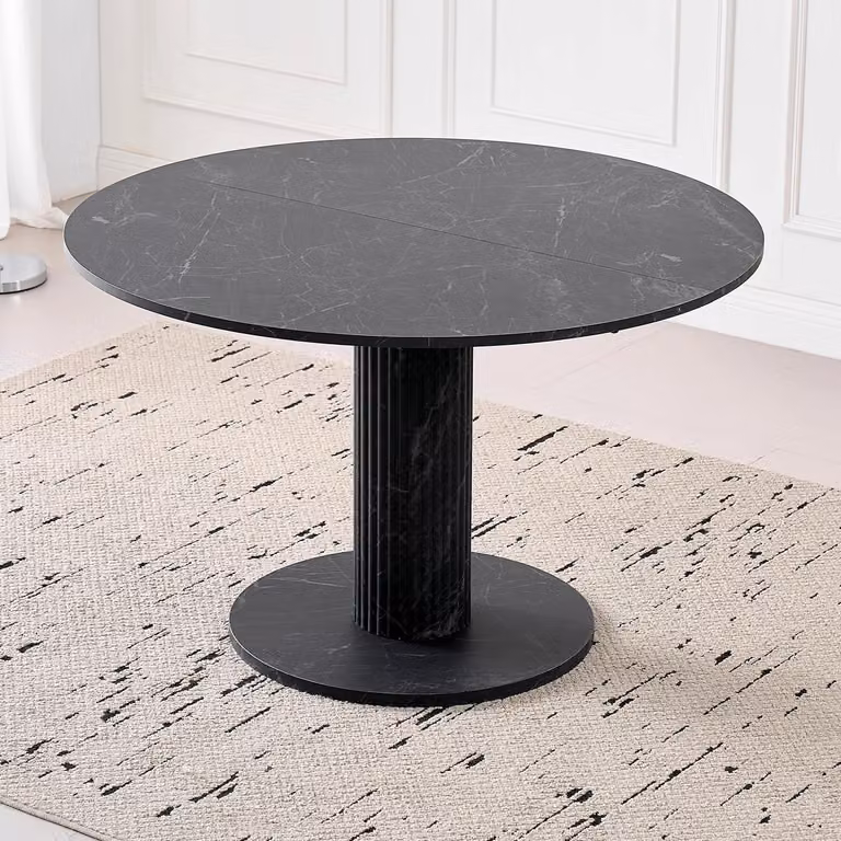 Tavolo da pranzo moderno - Tavolo rotondo in vetro per la cucina - Per 4 persone - Diametro fino a 120 cm - Struttura in legno, base stabile - Stile minimalista - Colore nero