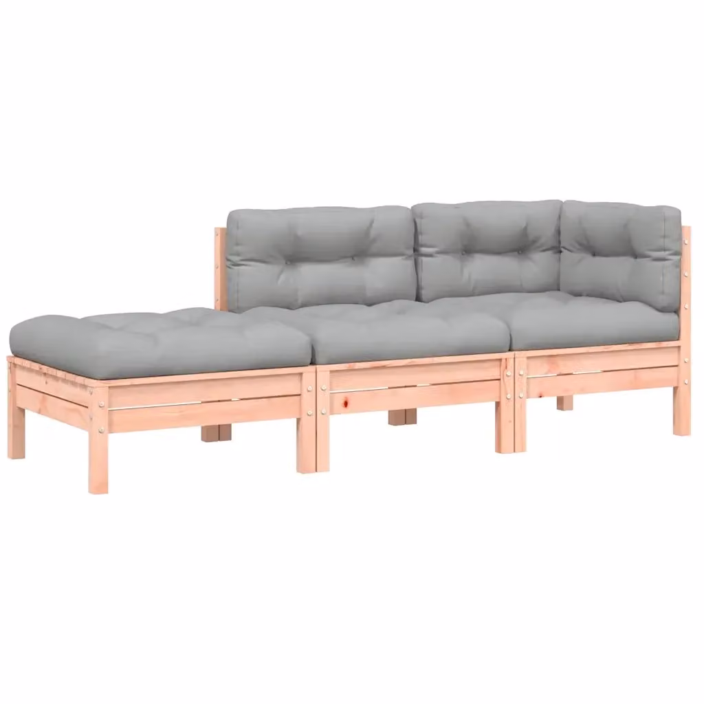 vidaXL Divano da Giardino Moderno a L con Cuscini e Poggiapiedi in Legno di Abete, Grigio e Marrone – 2