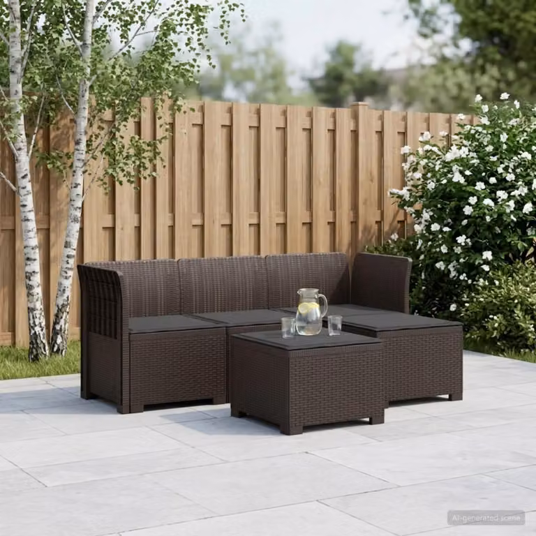 Divano da giardino angolare a L vidaXL con cuscini, design moderno in rattan color antracite e marrone, resistente ai raggi UV e alle intemperie