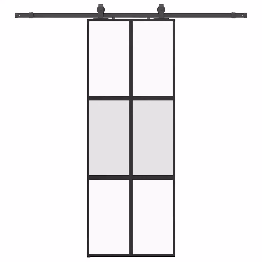 Porta Scorrevole VIDAXL in Vetro Temperato Trasparente con Ferramenta in Alluminio Nero L: 76 cm, H: 205 cm – 2