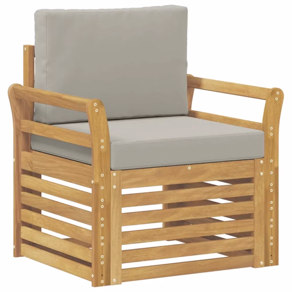 Set di divani da esterno moderni in legno di acacia e poliestere bianco e grigio