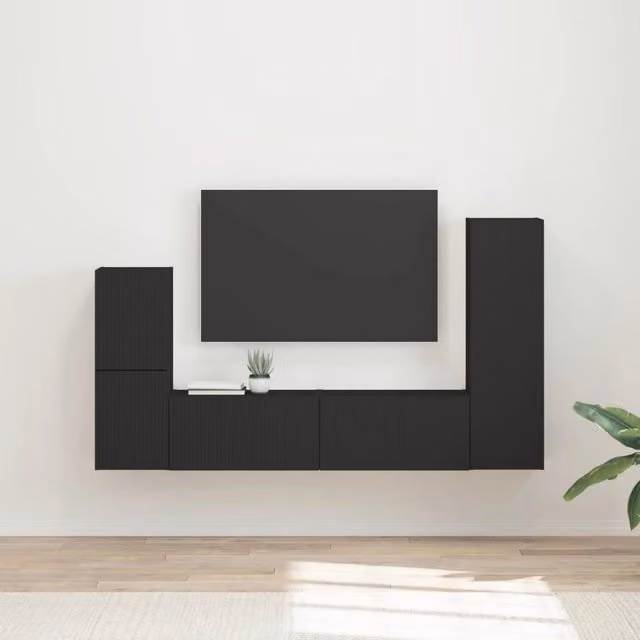 Set mobile TV 4 pz Nero Legno ingegnerizzato 3409025