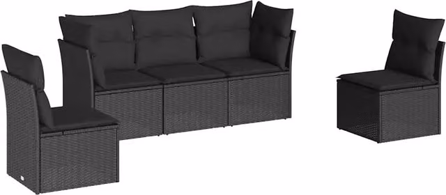 Set Divani da Giardino 5 pz | Set Salotto da Giardino con Cuscini in Polyrattan Nero