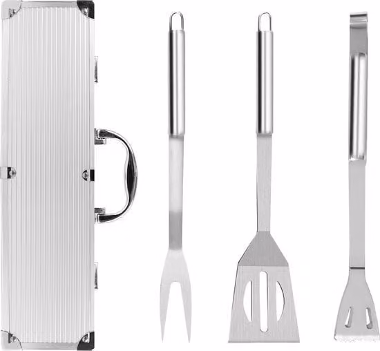 Set di accessori per barbecue Todeco in acciaio inossidabile colore argento con pinze professionale