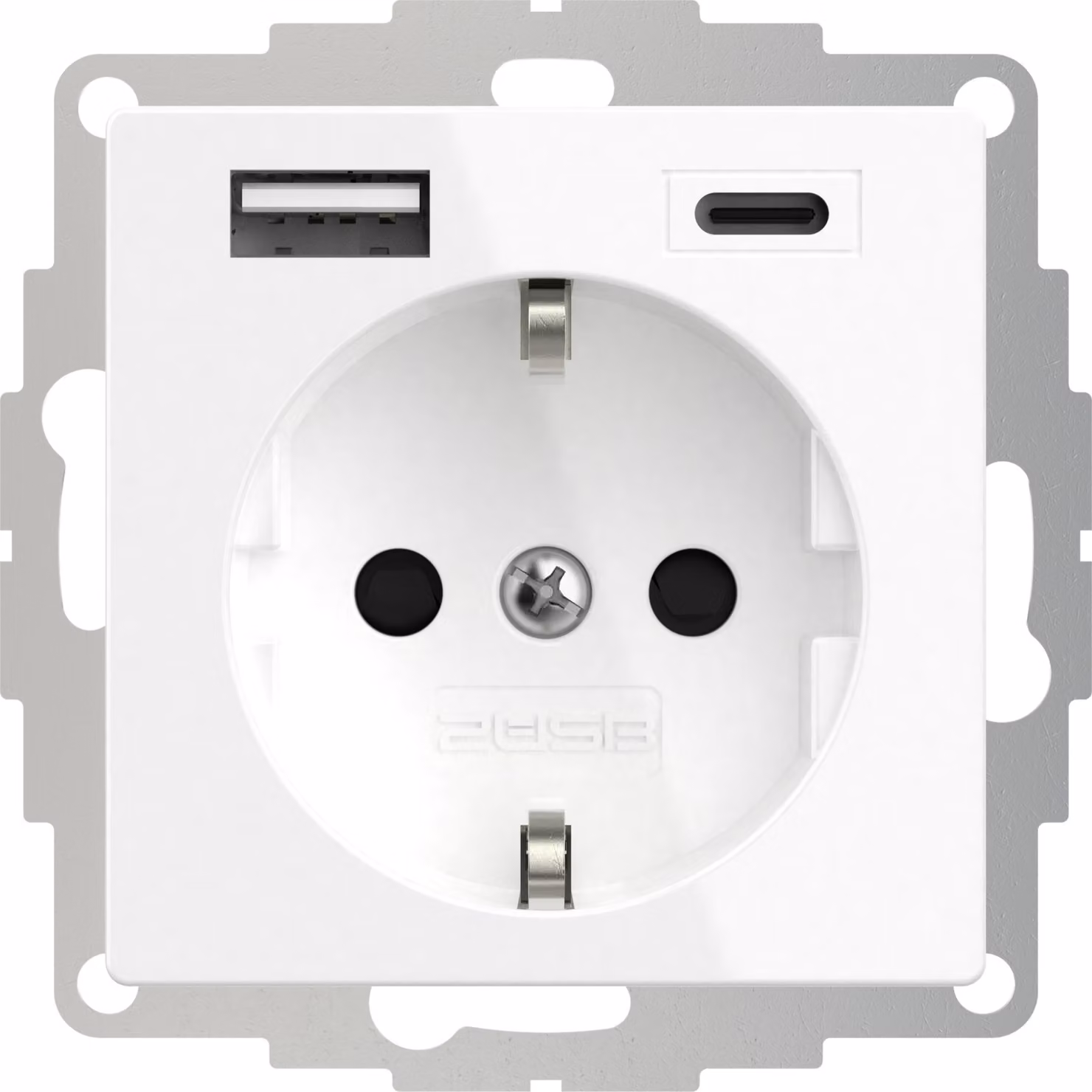 2USB inCharge PRO 55 Presa con messa a terra, USB A/C, 55x55 mm, da incasso, bianco lucido