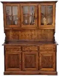 Credenza KIVIO in legno di pino massiccio marrone con ante in vetro e stile rustico per la tua sala da pranzo L: 147 cm, P: 42 cm, H: 195 cm – 1