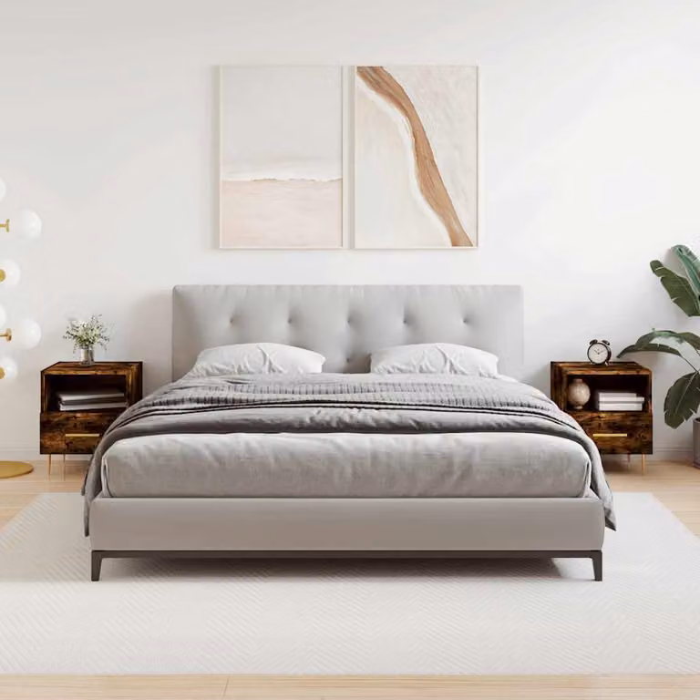 Set di 2 comodini vidaXL in legno multistrato color rovere fumo, design moderno per camera da letto, L 40 cm x P 35 cm x H 47,5 cm