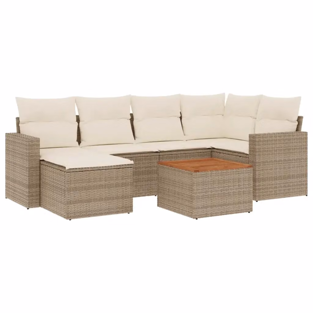 Set di divani da giardino VIDAXL in polyrattan con cuscini beige, design moderno a L composto da 7 pezzi – 2