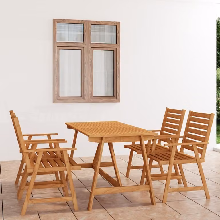 The Living Store Set da pranzo da giardino 5 pz. Set da pranzo da giardino in legno massiccio di acacia
