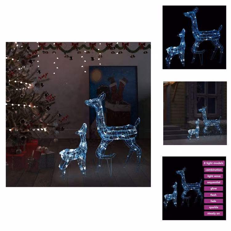 vidaXL LED renna famiglia decorazione di Natale acrilico 160 LED bianco freddo - illuminazione di Natale