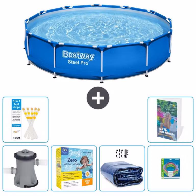 Piscina gonfiabile Bestway Steel Pro, rotonda, dimensioni 366x76 cm, composta da 5 parti, modello S181