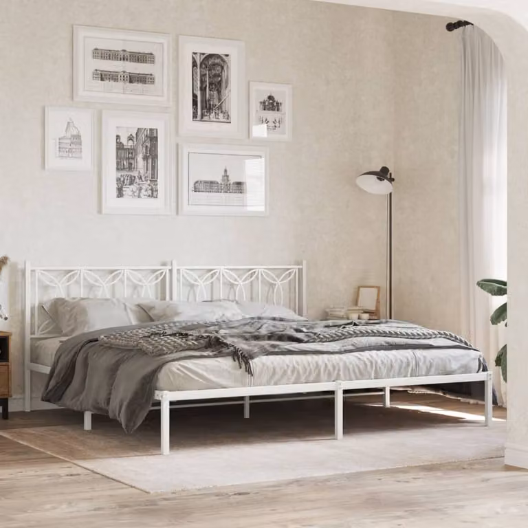 vidaXL Giroletto con Testiera in Metallo Bianco L: 198 cm, P: 207 cm, H: 90 cm