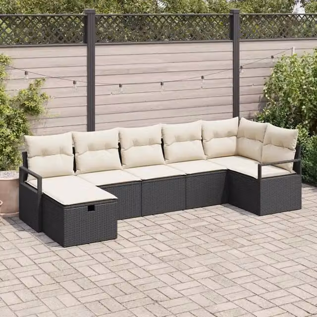Set di divani 7 pz Nero e Crema polyrattan 3359196