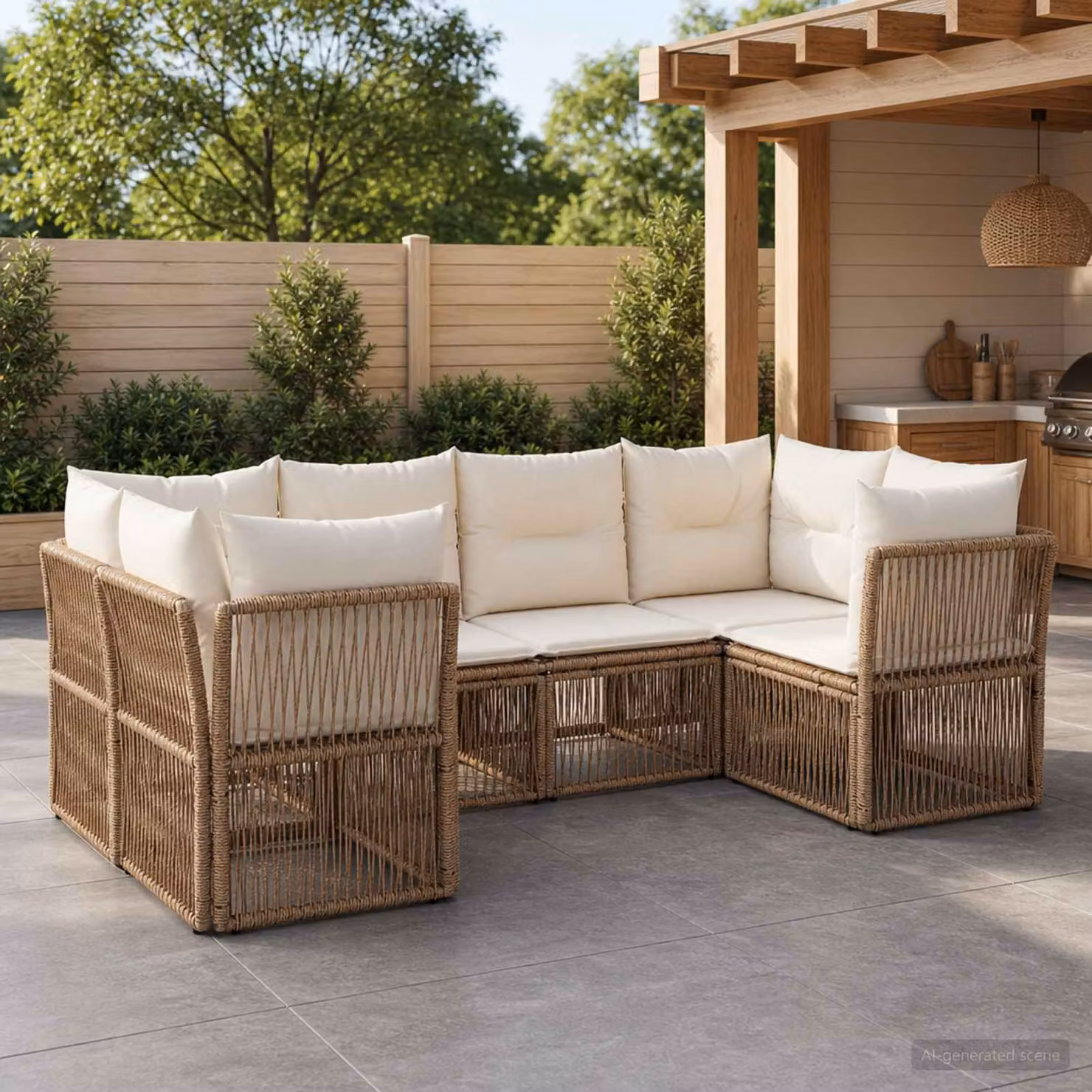 Set Divano da Giardino vidaXL a 6 Posti in Polyrattan Beige con Cuscini e Struttura in Acciaio