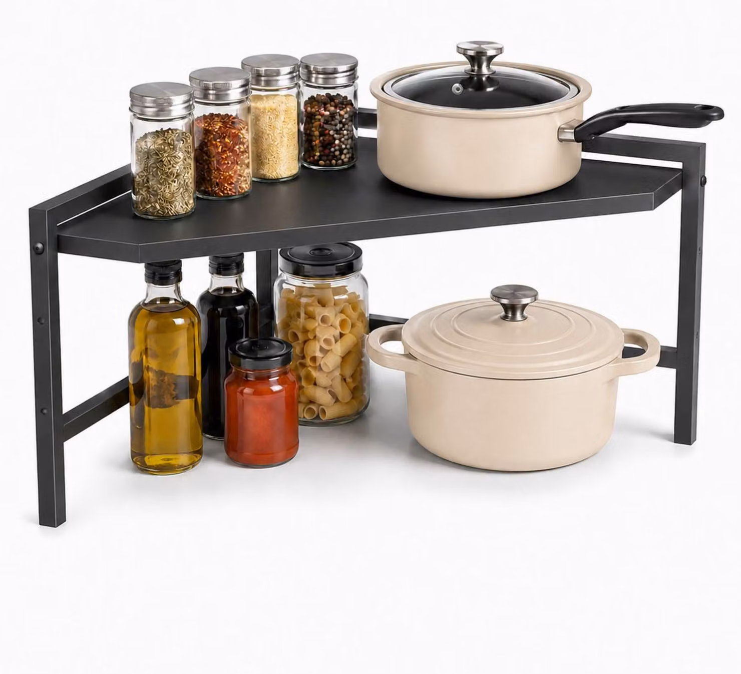 DanDiBo, scaffale angolare per cucina, ripiano per cucina, piano di lavoro, 55x55 cm, ripiano per microonde, nero, a 2 livelli, modello 96736, scaffale angolare per microonde