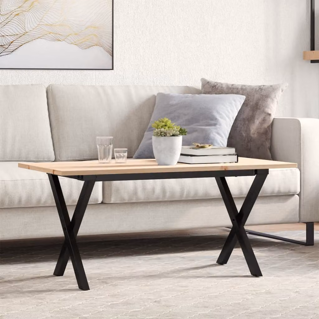 vidaXL Tavolino da Salotto Rettangolare in Legno di Pino e Acciaio Marrone con Telaio a X L: 90 cm, P: 40 cm, H: 45 cm