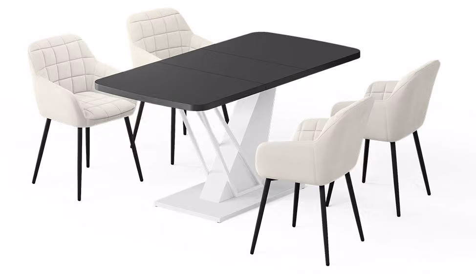 Set di tavoli da pranzo Vicco Fenaro Nero/Bianco 120 x 80 cm con 4 sedie da pranzo, Model 62765