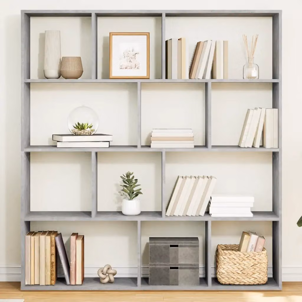 Libreria vidaXL in Legno Multistrato e MDF Grigio Cemento, L 132 cm x P 29 cm x H 141,5 cm