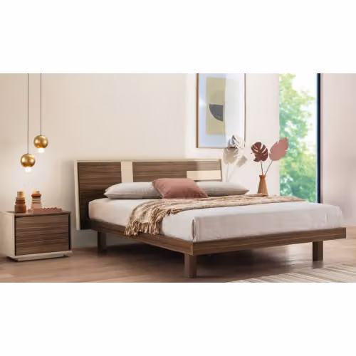 Letto in legno con cornice e inserti laccati Solstizio Le Fablier