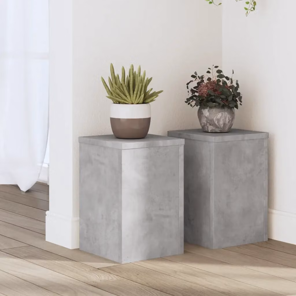 Set di 2 tavolini da appoggio vidaXL in stile moderno, colore grigio cemento e legno, L/P/H: 20 x 20 x 30 cm