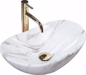 Lavandino da bagno Lavabo da appoggio ovale in marmo bianco ceramica 48cm