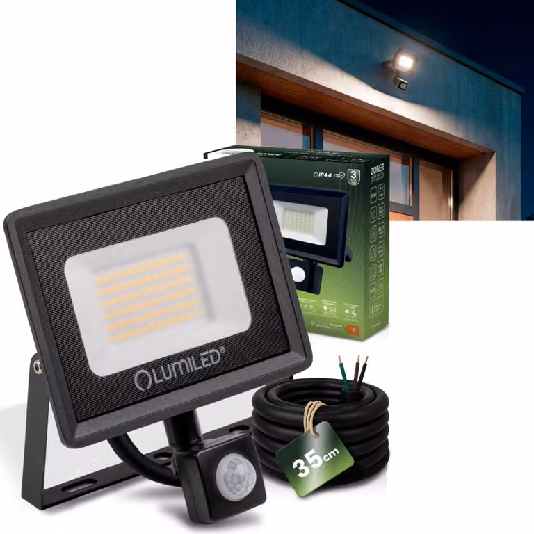LUMILED Faretto LED con sensore di movimento per esterni 50W 5000lm Bianco neutro 4000K IP44 Resistente agli spruzzi d'acqua Faretto LED Faretto da esterno per giardino Garage Cortile Parete Sensore crepuscolare Proiettore Faretti neri Faretti
