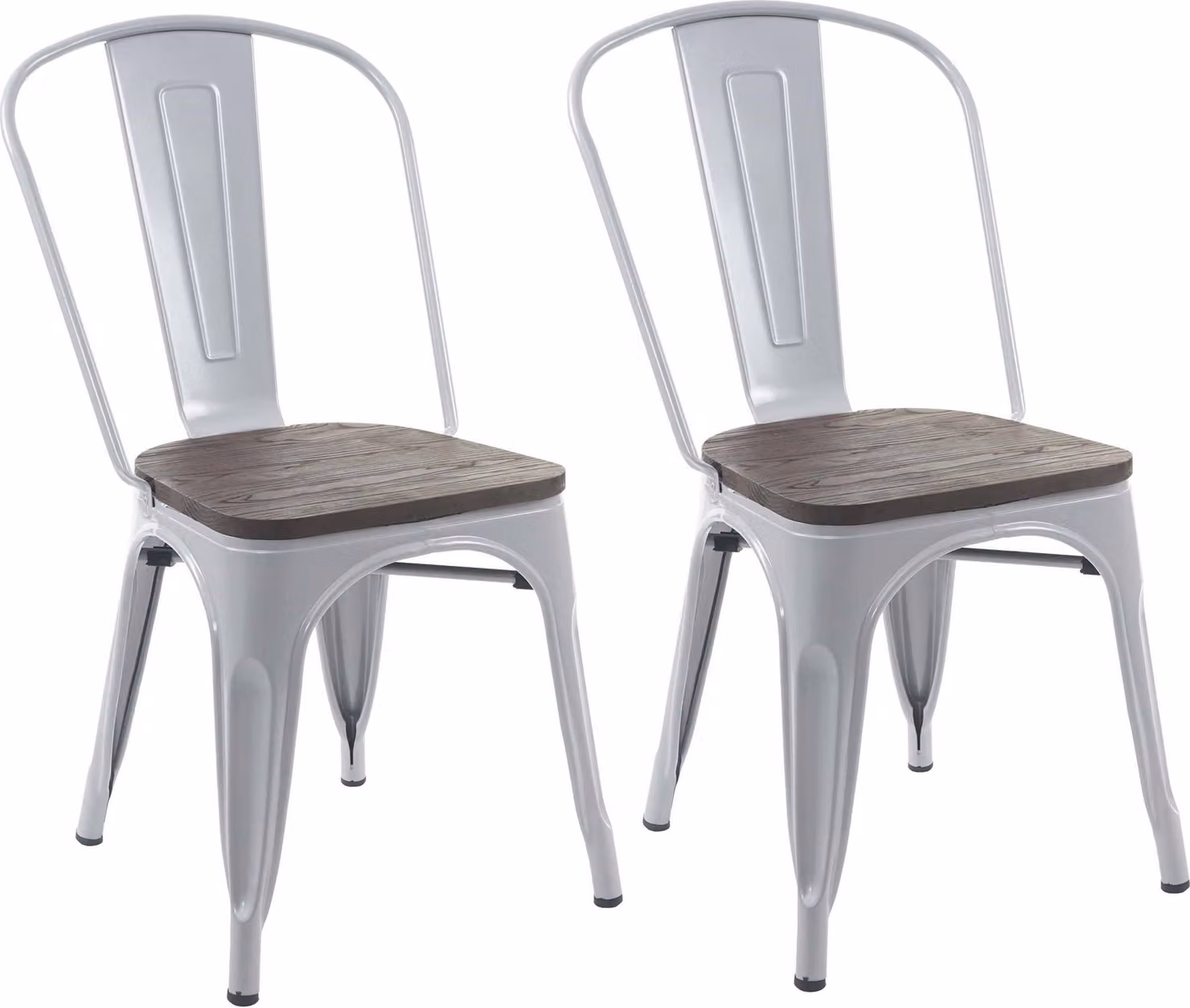 set di 2 sedie HWC-A73 con seduta in legno, sedia bistrot impilabile, design industriale in metallo impilabile ~ grigio