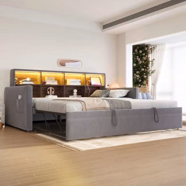 letto poltrona in velluto grigio 104 x 204 cm