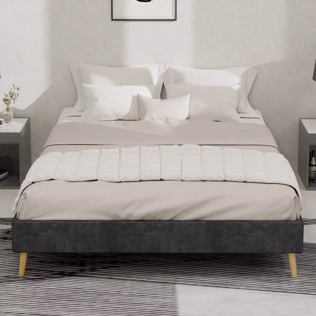 Letto matrimoniale moderno con testiera decorativa in tessuto e metallo, grigio, L/P: 140 x 200 cm – 2