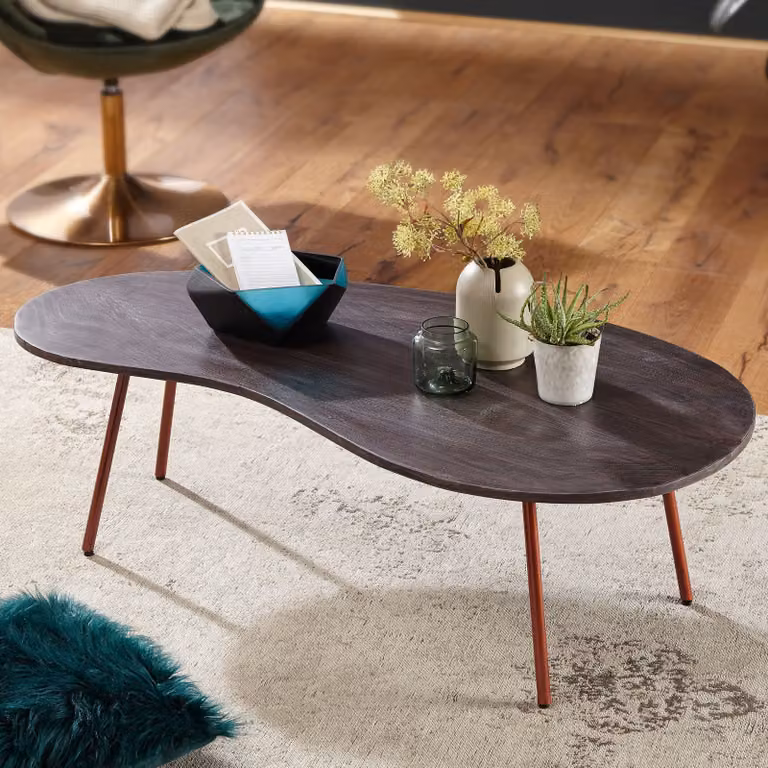 Tavolino di design JAI 122x34,5x63 cm in acacia con gambe in metallo