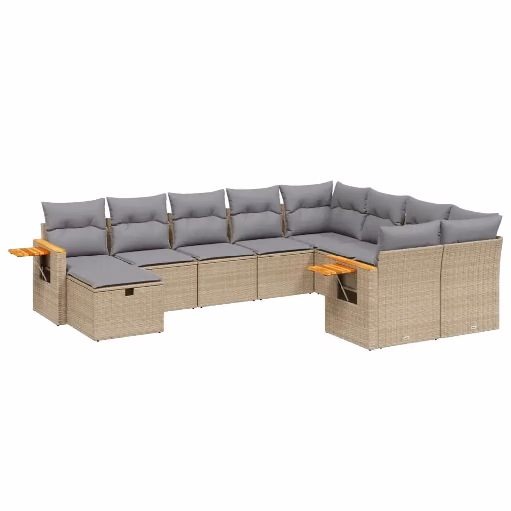 vidaXL Set Divano da Giardino 10 pz in Polyrattan con Cuscini Beige e Tavolino da Esterno – 2