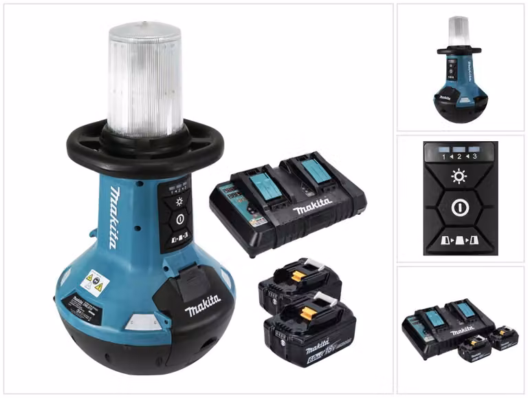 Makita DML 810 PG batteria LED luce di superficie 18 / 36 V ( 2 x 18 V ) 5500 lm IP54 + 2x batteria 6,0 Ah + doppio caricabatterie